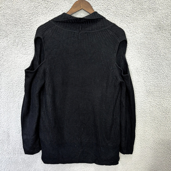 Neiman Marcus Cardigan Womens Large‎ Black Open Front Cold Shoulder Minimalist - Picture 2 of 7